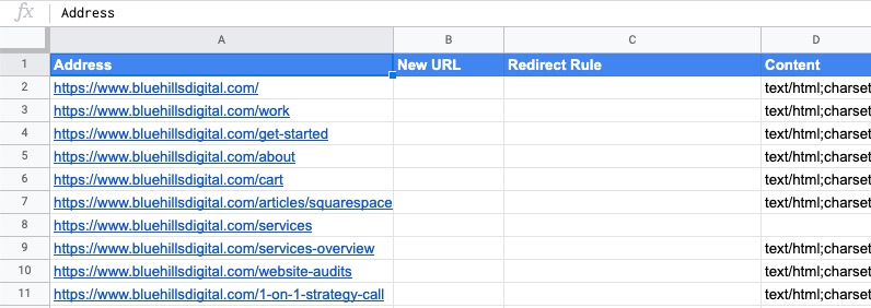 How to add columns for “New URL” and “Redirect Rule” to your website migration tracking spreadsheet