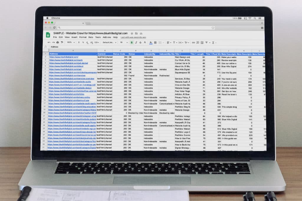 Website Crawl Spreadsheet Preview