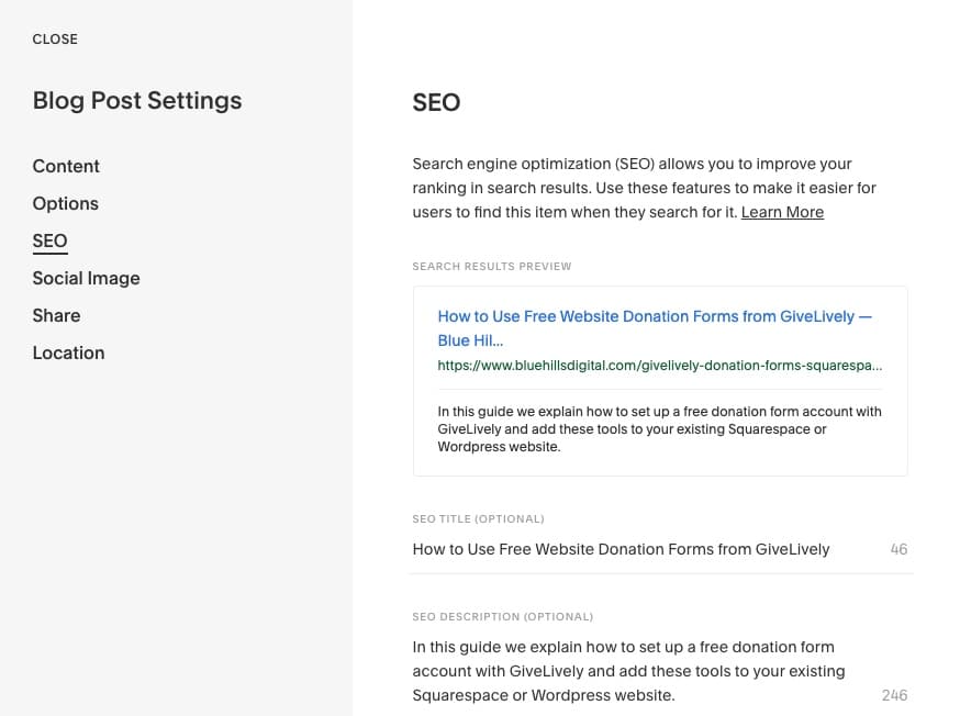 Blog Post SEO Title Squarespace 7.1