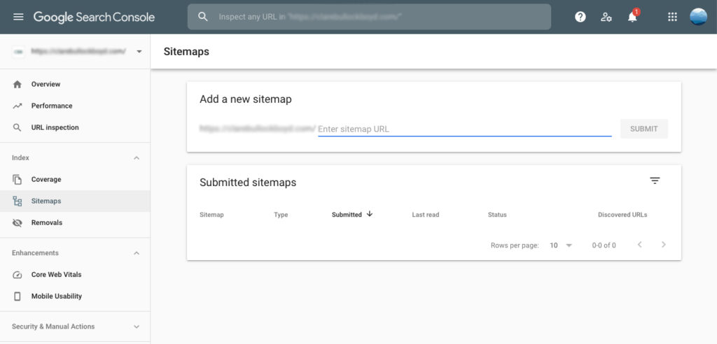 Google Search Console sitemap upload field - empty