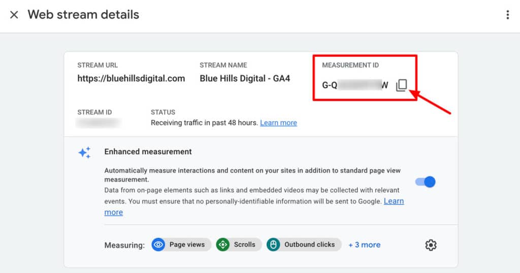 Copy your GA4 measurement ID