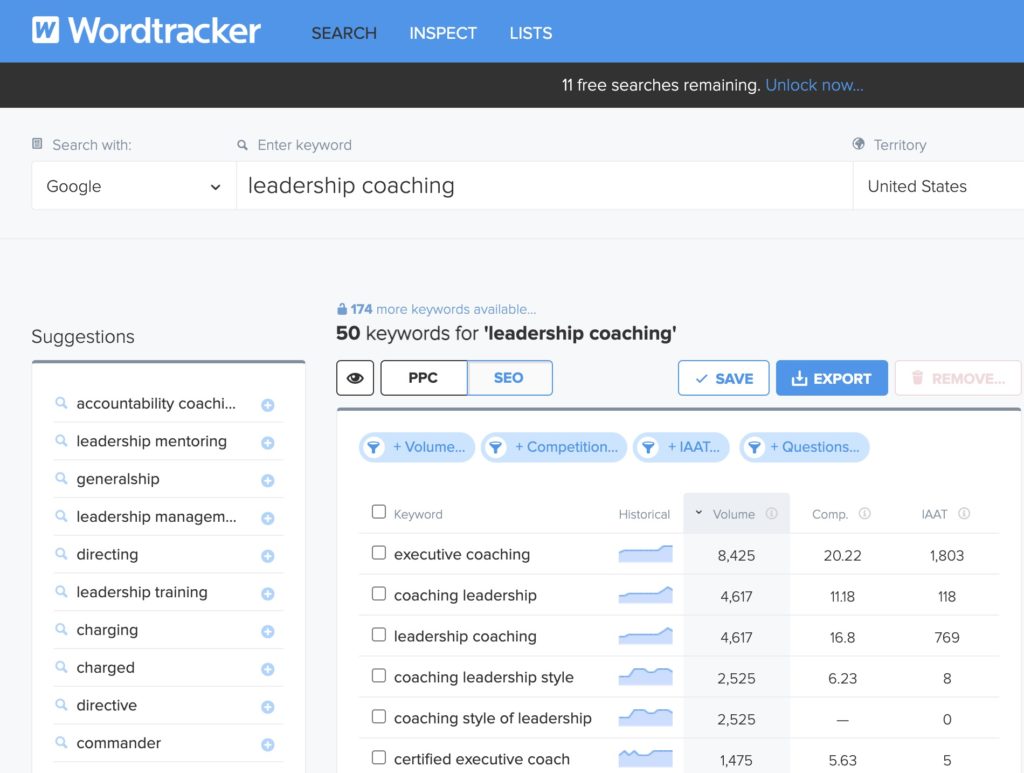 Wordtracker provides easy access to keyword volume and competition data