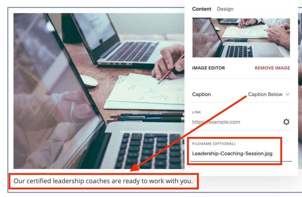 How to set image caption, alt text, and file name in Squarespace 7.1