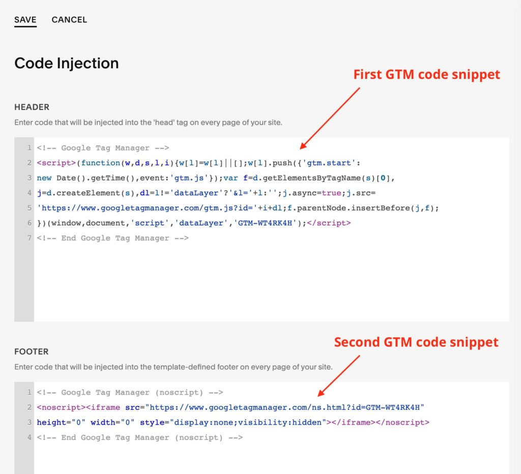 Where to add Google Tag Manager code on Squarespace