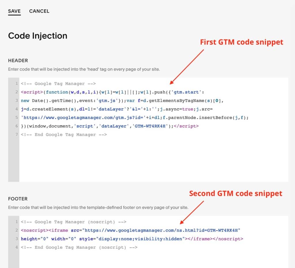 Where to add Google Tag Manager code on Squarespace