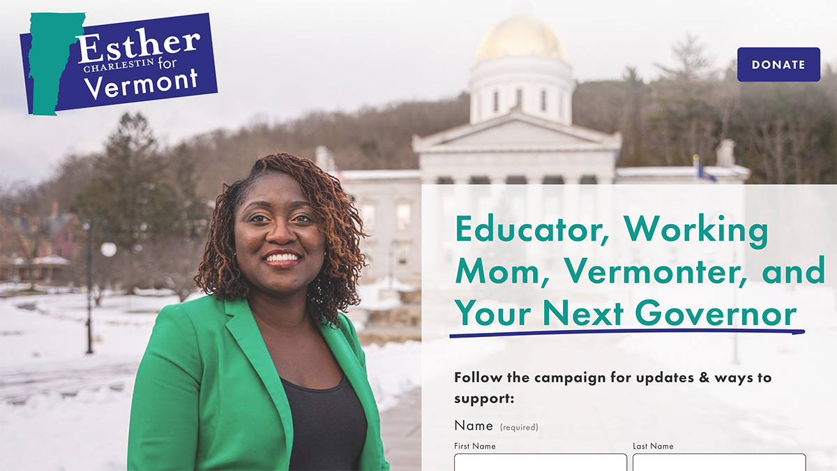 Website Screenshot: Esther for Vermont