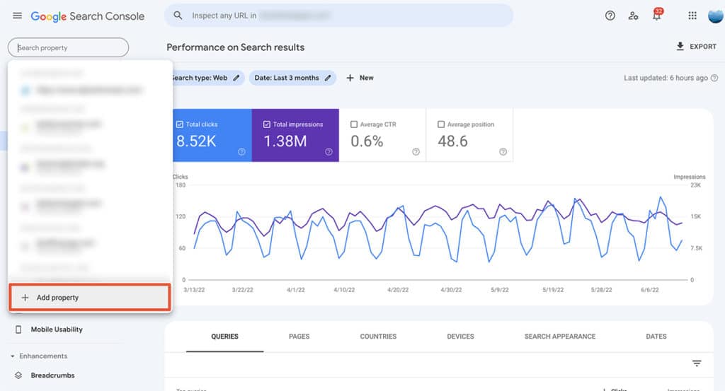 Google Search Console Add Property