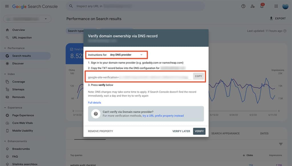 Google Search Console DNS Verification