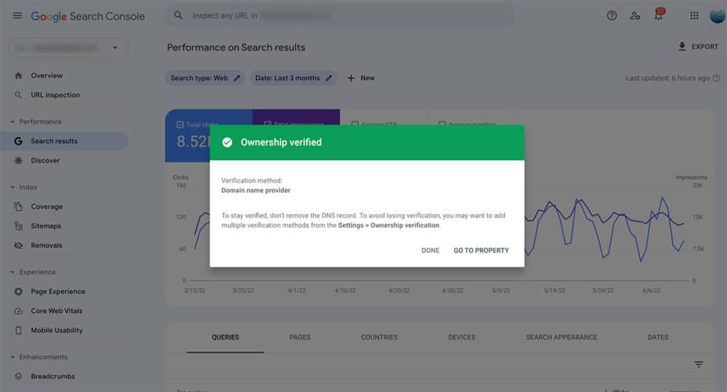 Google Search Console Verification Success