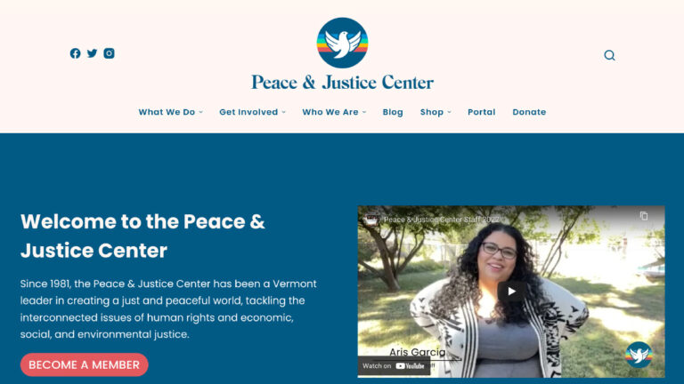 Website Screenshot: Peace & Justice Center