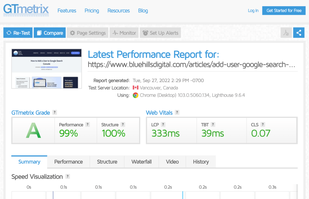 GT Metrix Page Speed Report