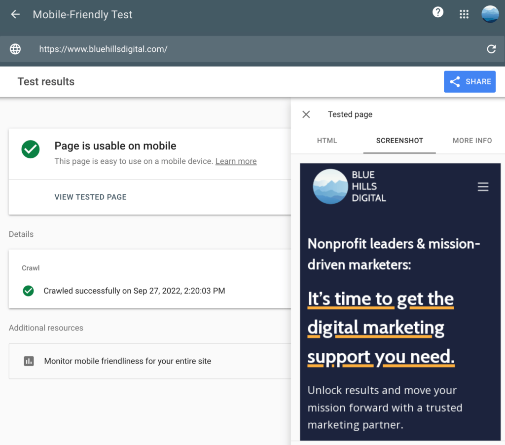 Google Mobile-Friendly Test tool