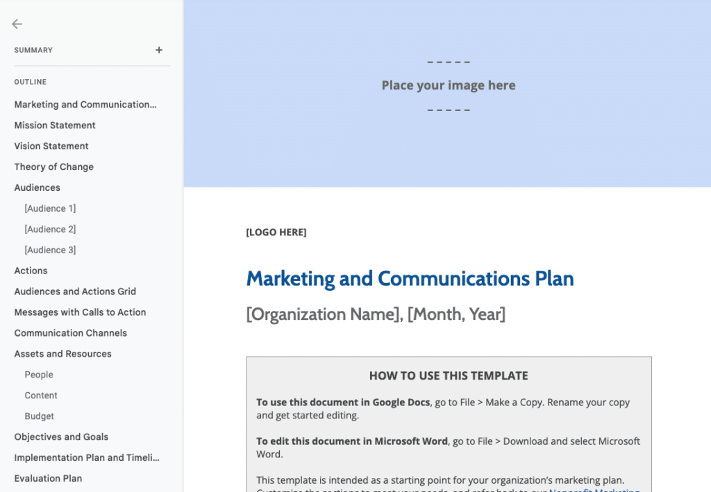 Nonprofit Marketing Plan Template