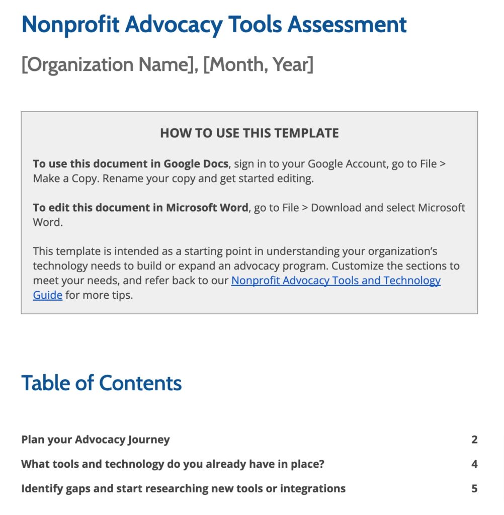Preview: Nonprofit Advocacy Tools Assessment