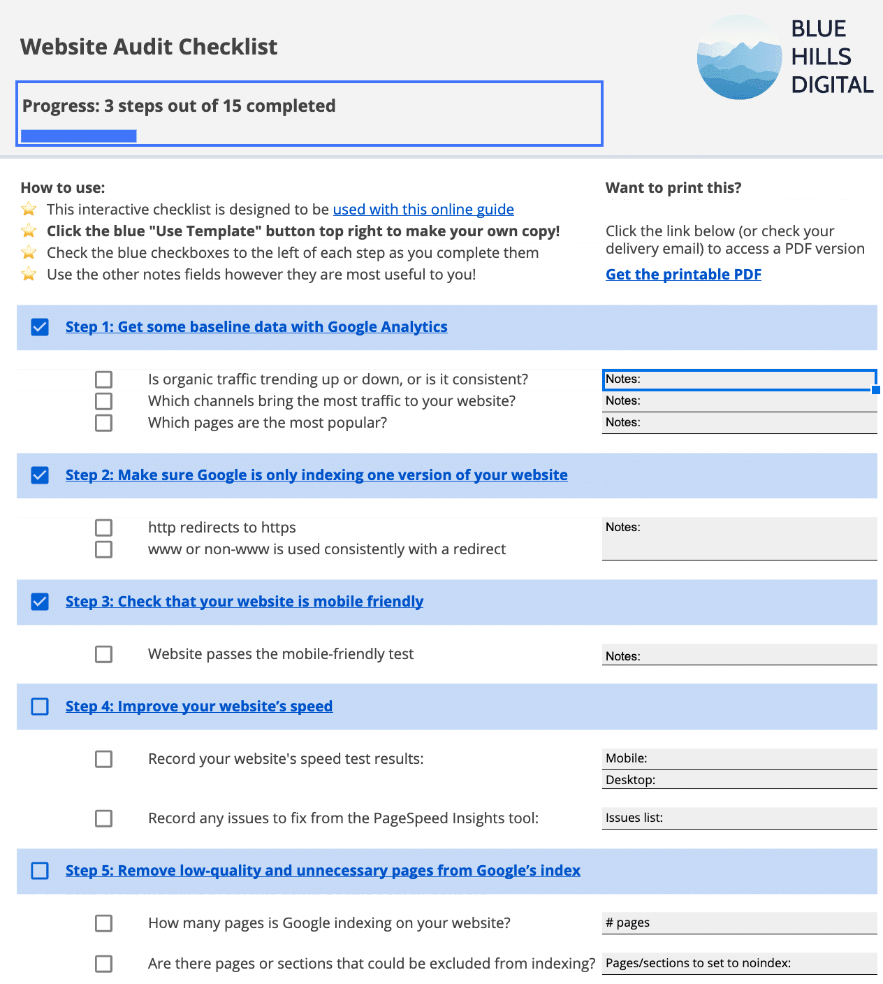 Website Audit Checklist Google Sheet