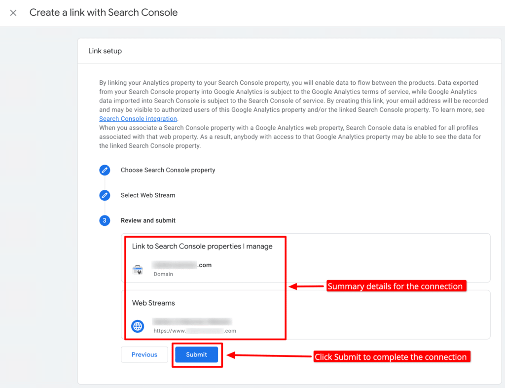 GA4 GSC Connection review and submit