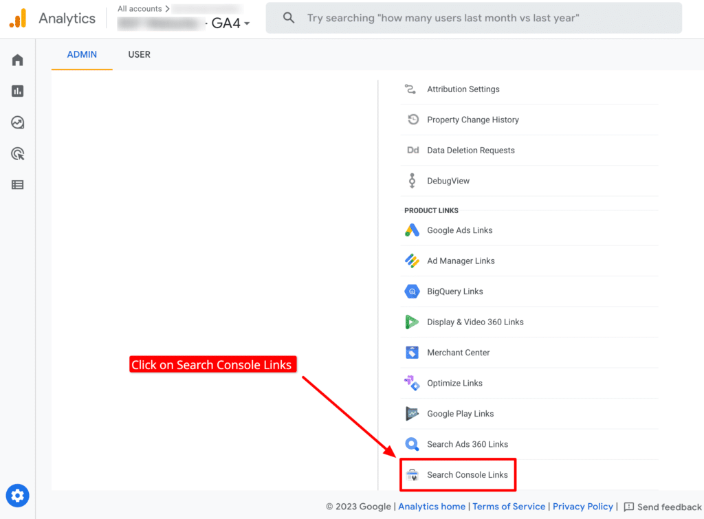 GA4 Search Console links settings