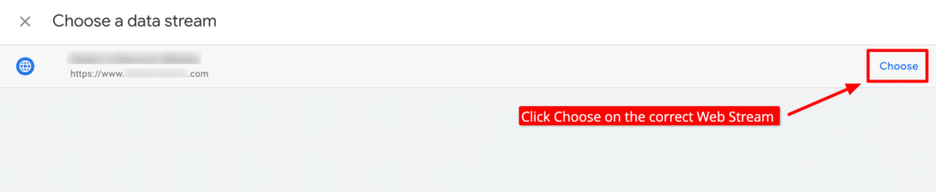 GA4 GSC Connection click choose next to your GA4 data stream
