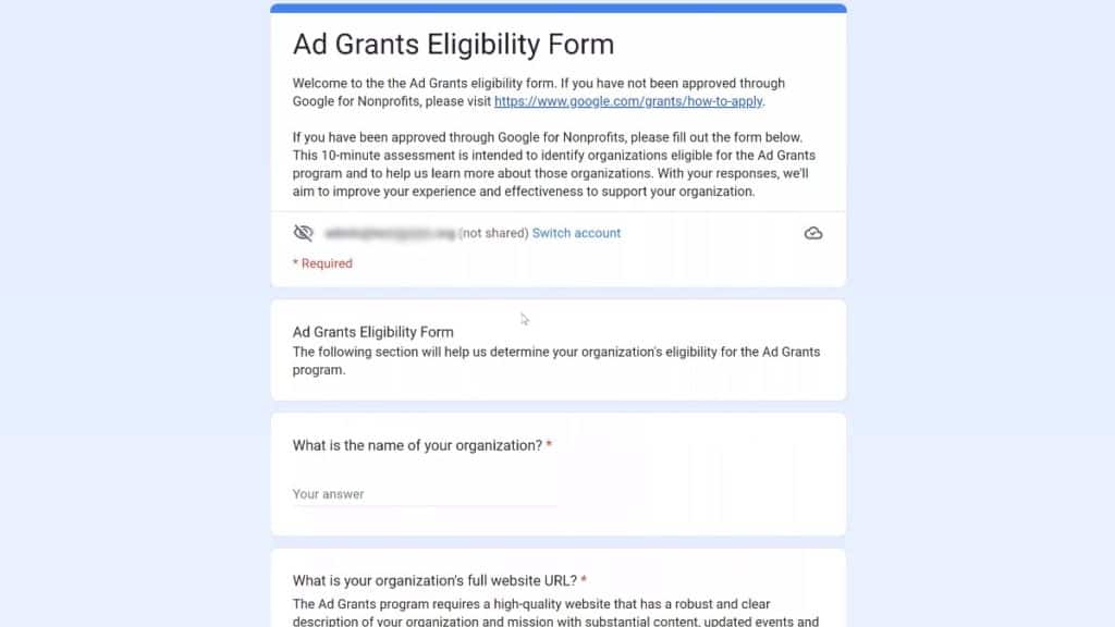 Google Ad Grants Eligibility Form