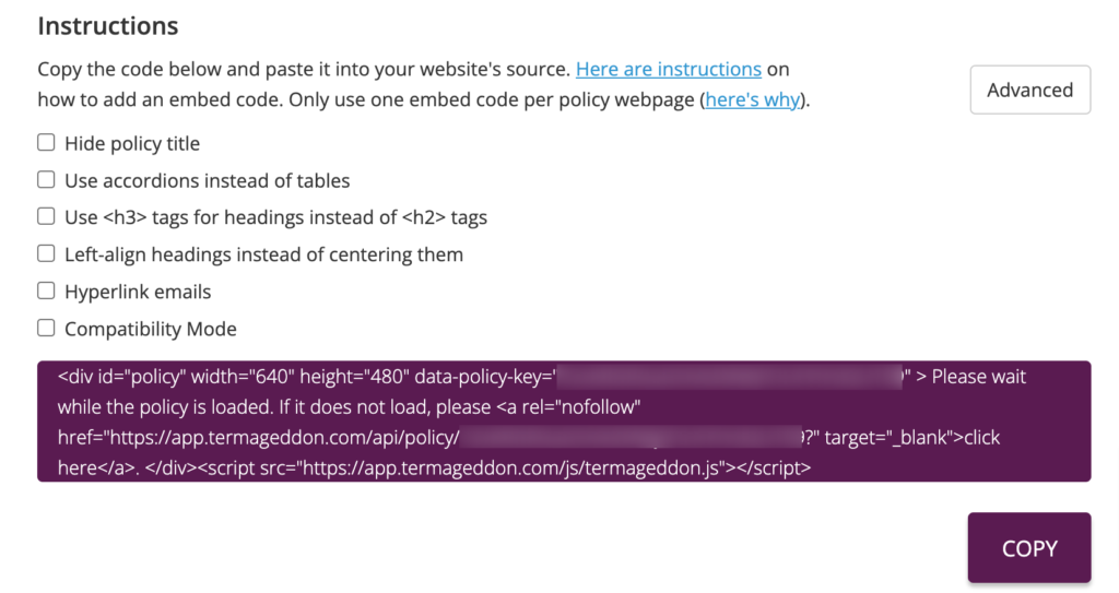 Termageddon Privacy Policy embed code