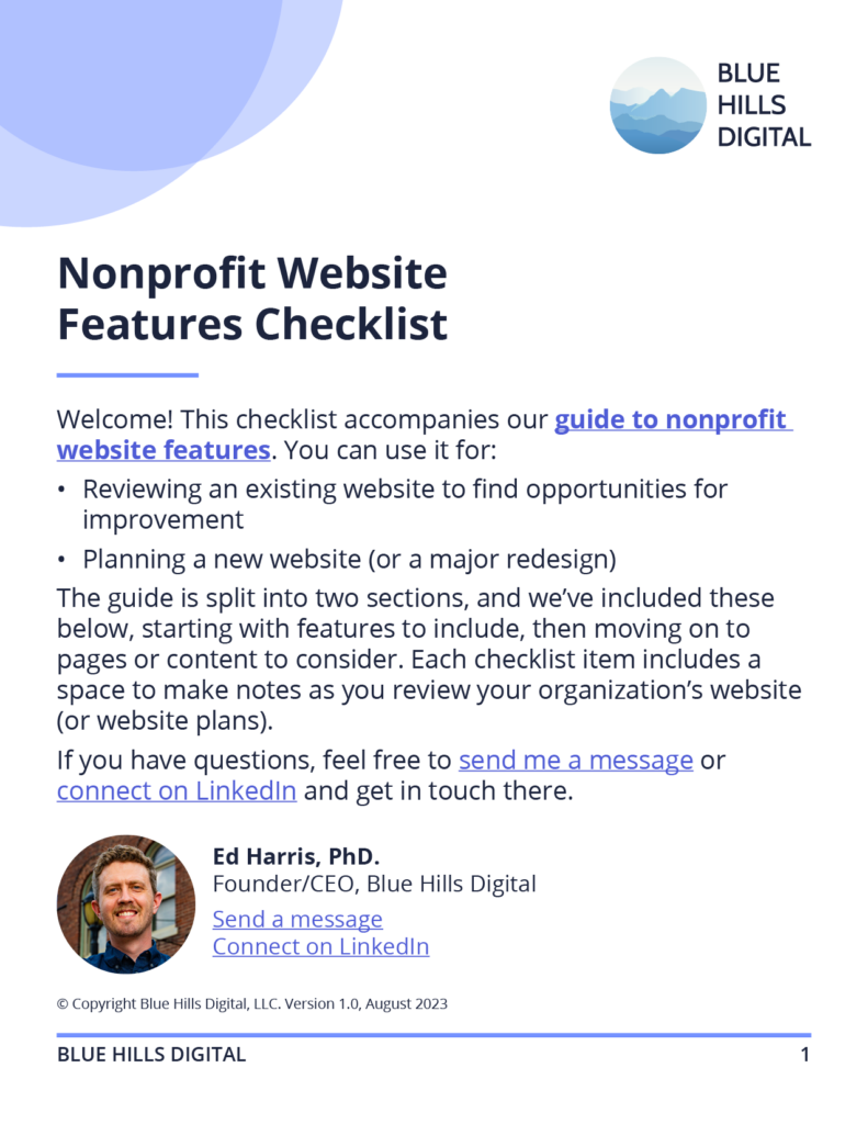 Nonprofit Website Features Checklist