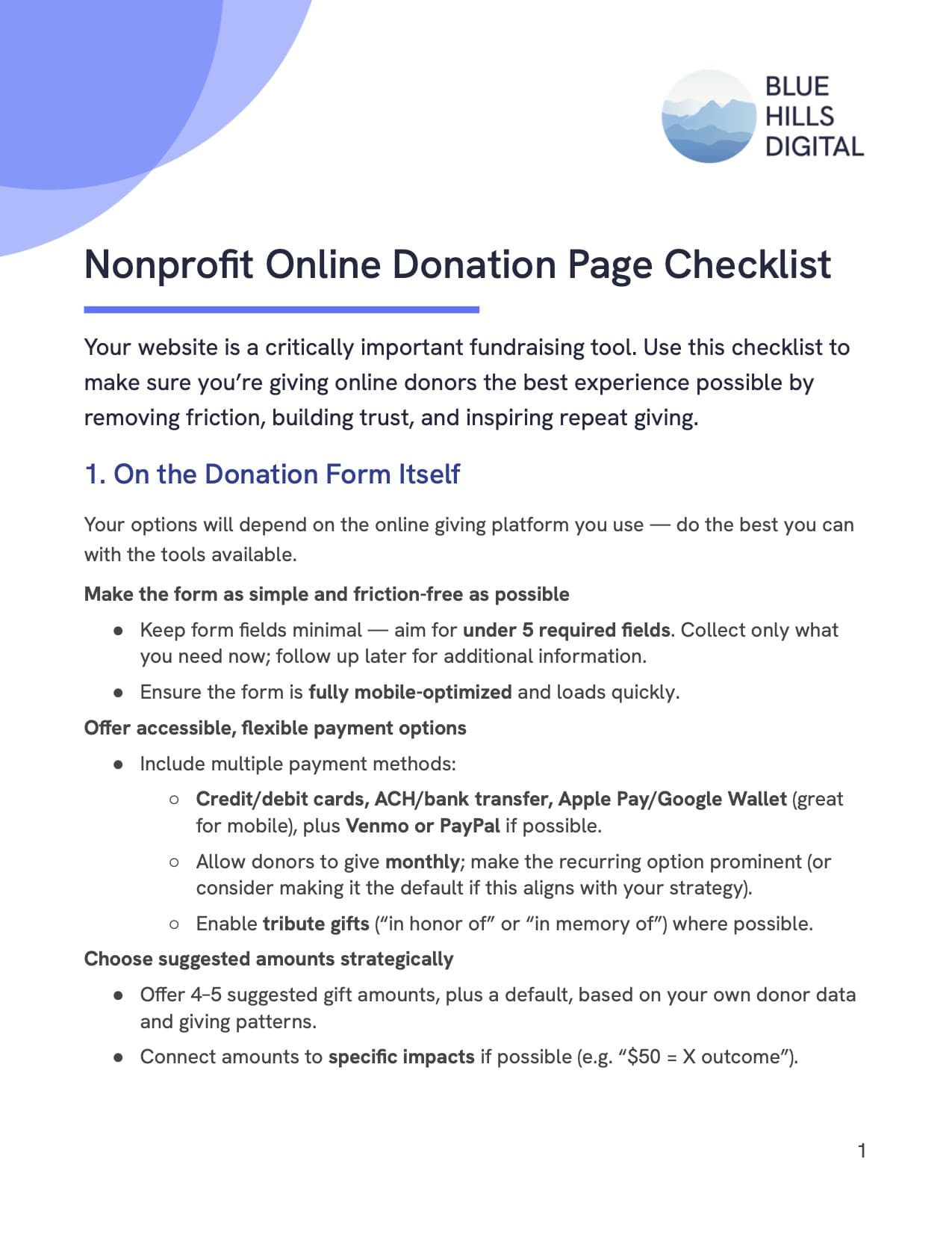 Cover: Nonprofit Online Donation Page Checklist