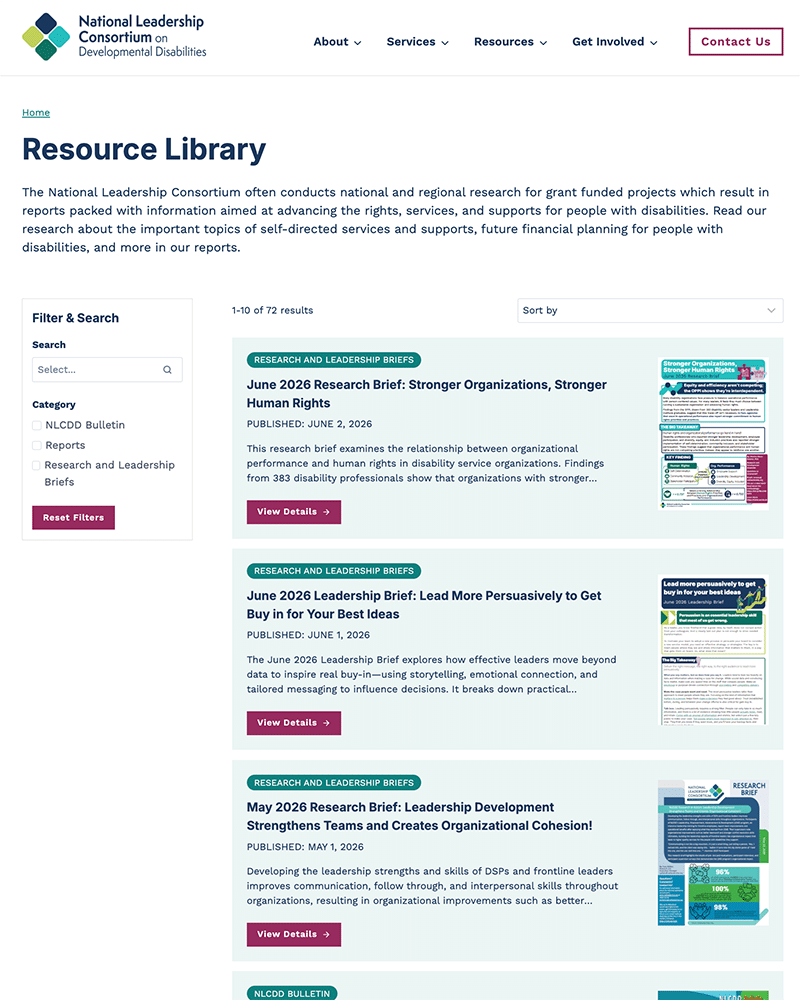 Resource library with filter and search functionality