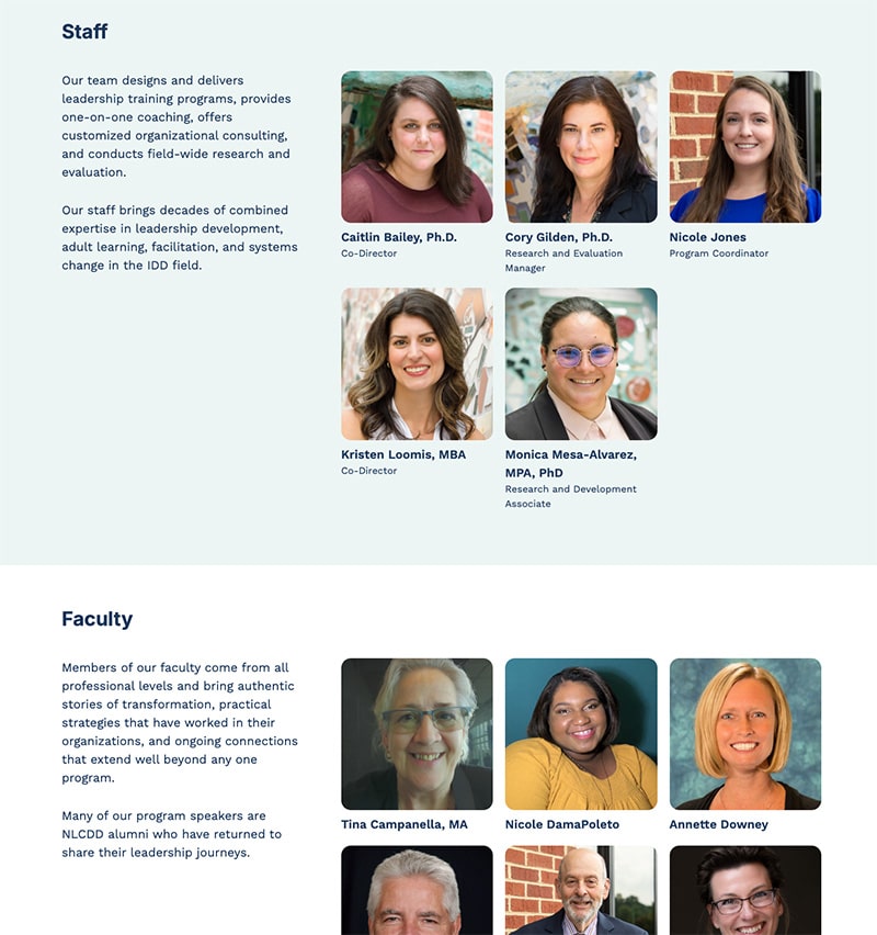 Staff and Faculty listings