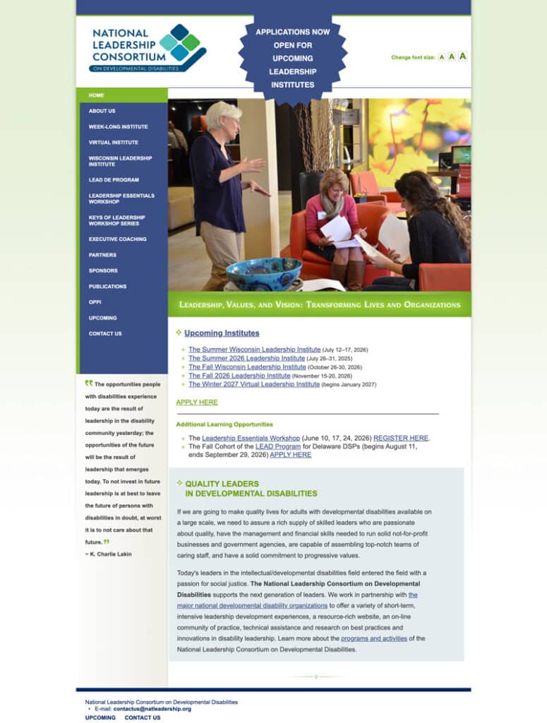 Screenshot of the NLCDD homepage before the project